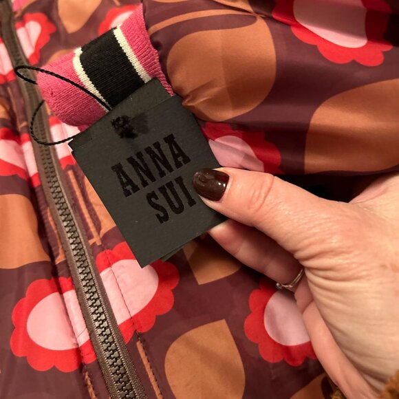 Anna Sui Women's Caramel Multi Full Zip Stand Up Collar Puffer Jacket Size S - Picture 7 of 7